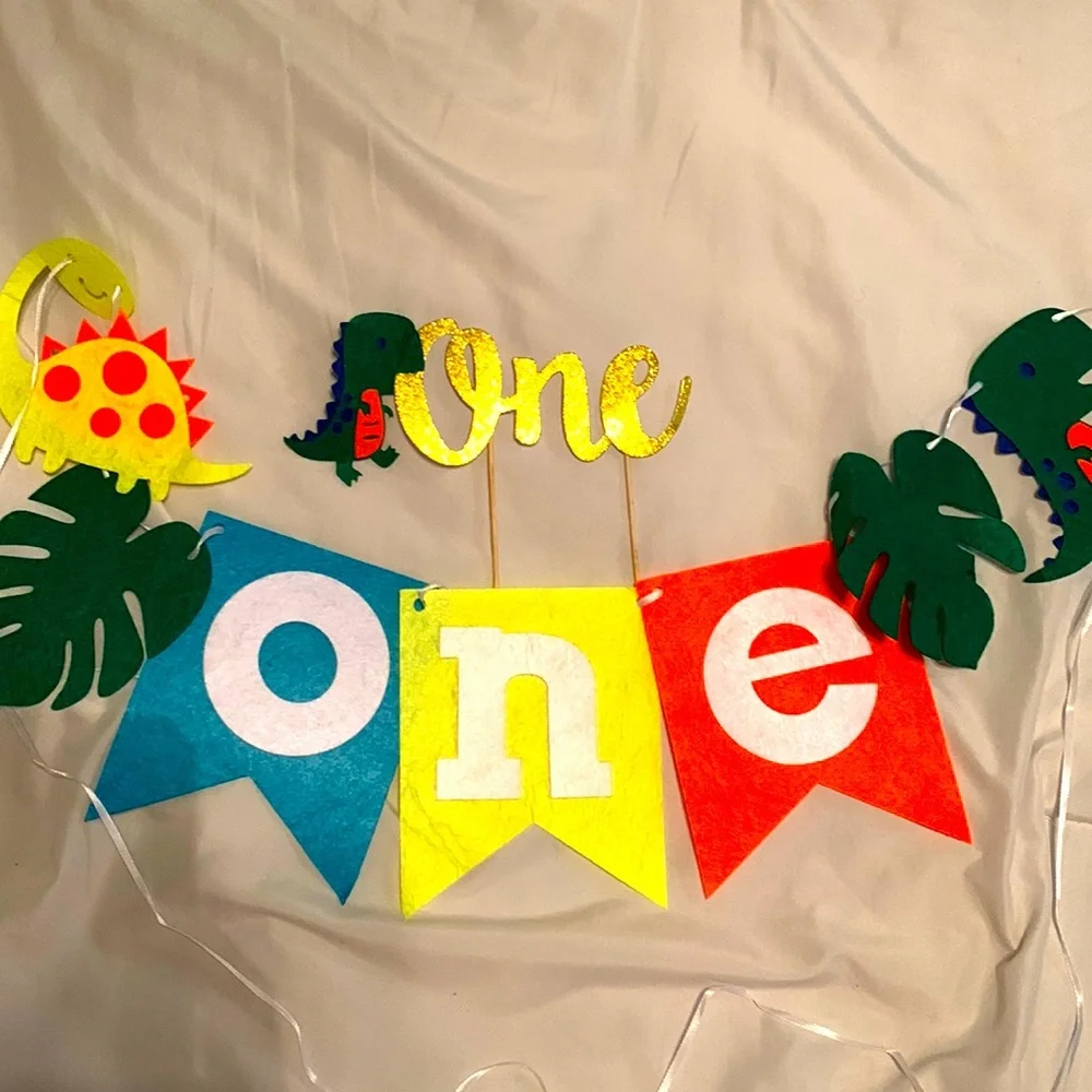 1st Birthday Dinosaur Themed Party Banner